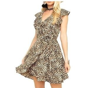 Free‎ People Women's L French Quarter Print Wrap Mini Dress Surplice Neck Ruffle
